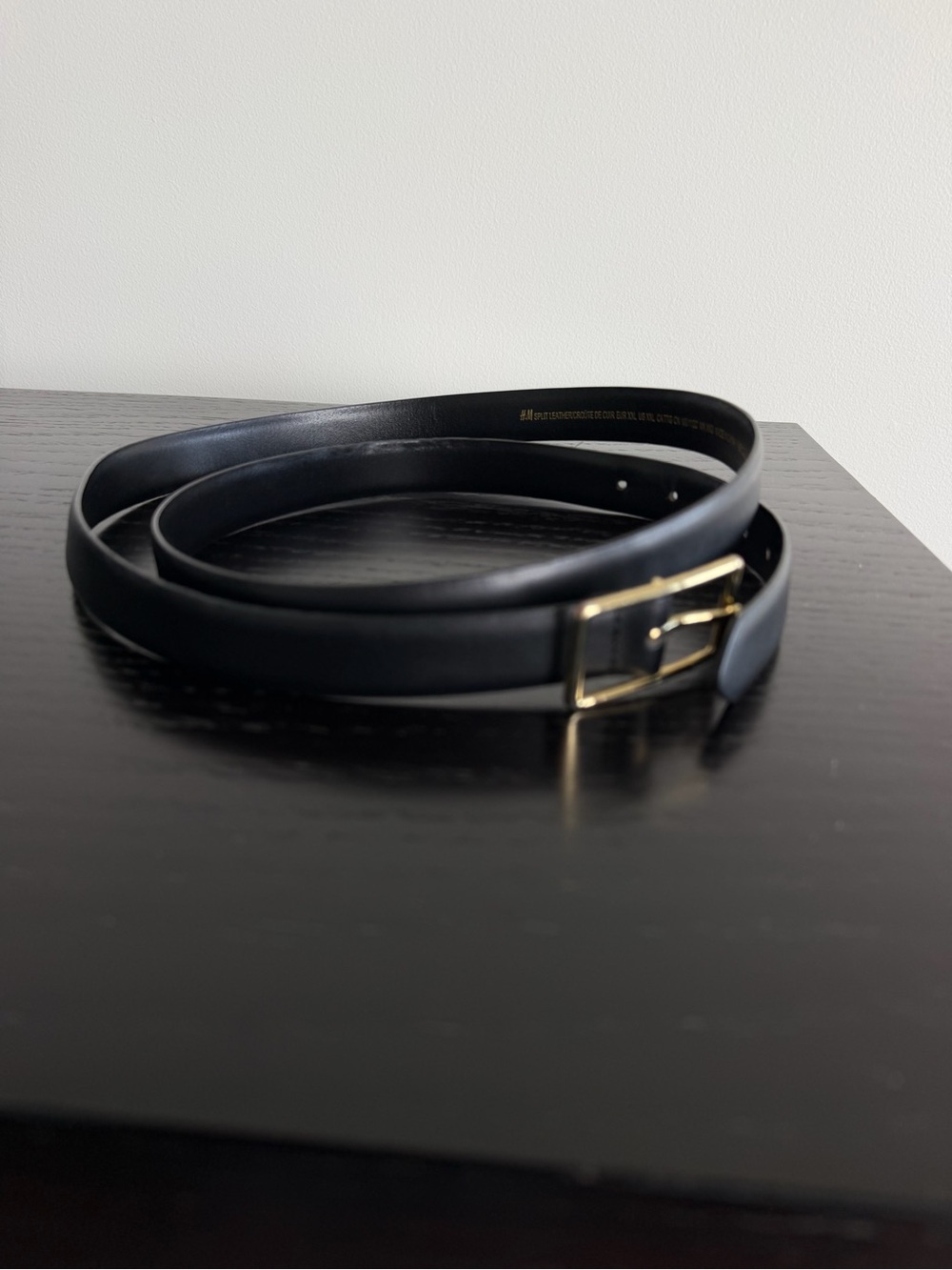 H&M Black Split Leather Belt Gold Rectangle Buckle XXL - Picture 9 of 11